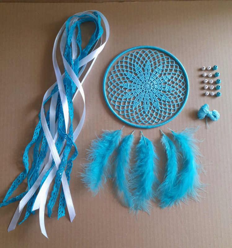 Lapač snů TYRKYSOVÝ - sada k sestavení (15 cm)