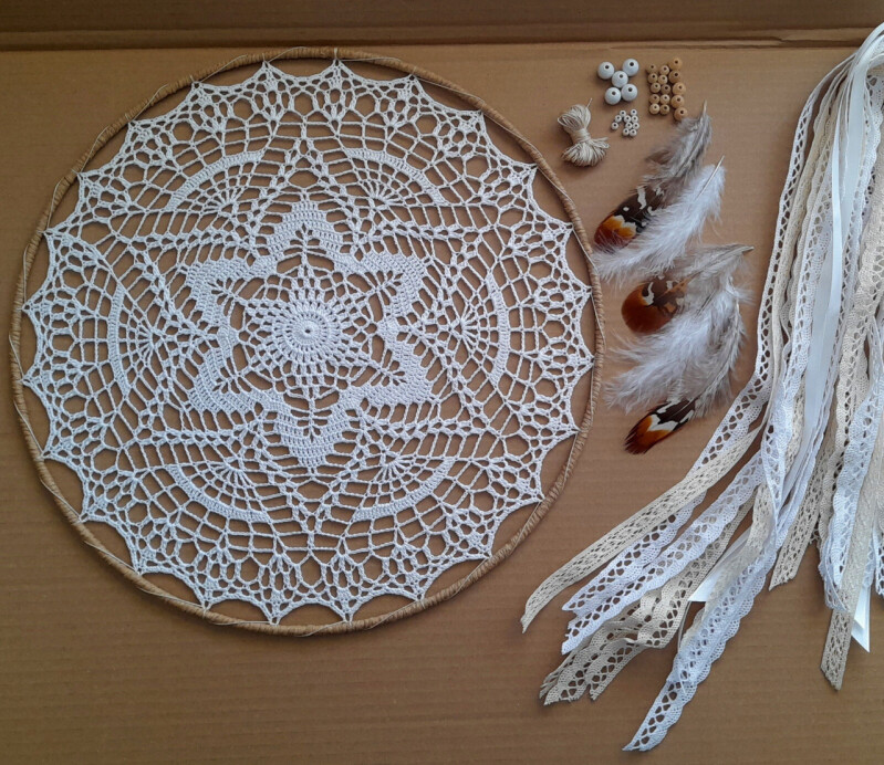 Lapač snů BÍLO-PŘÍRODNÍ - sada k sestavení (35 cm) 